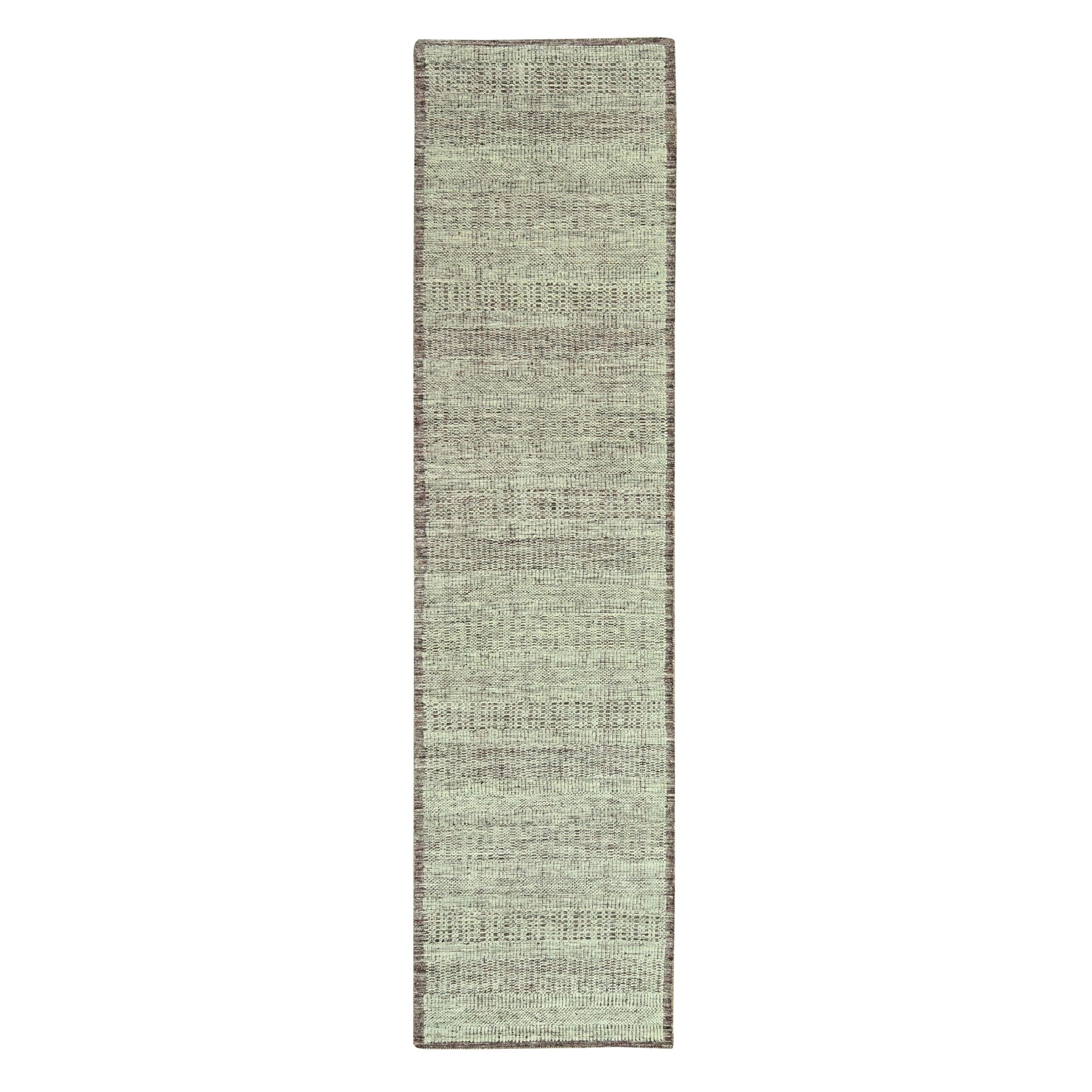 Wine Red with Ivory, 100% Wool, Hand Knotted, Oxidized and Distressed Grass Design with Exposed Warps, Narrow Runner, Oriental Rug